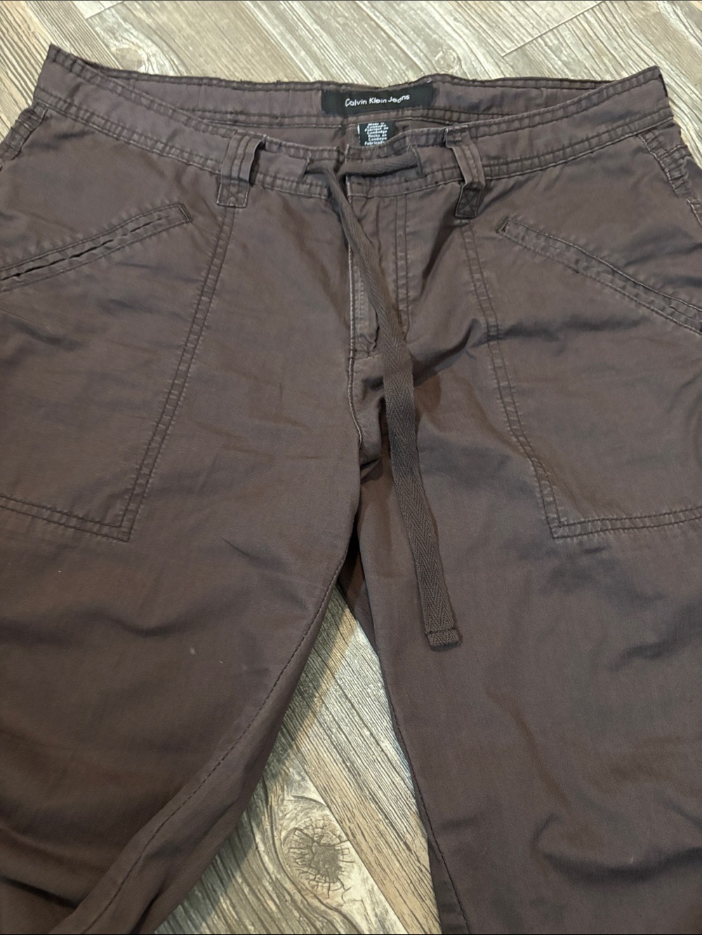Calvin Klein Chocolate Brown Cargo Pants with Drawstring Ankles